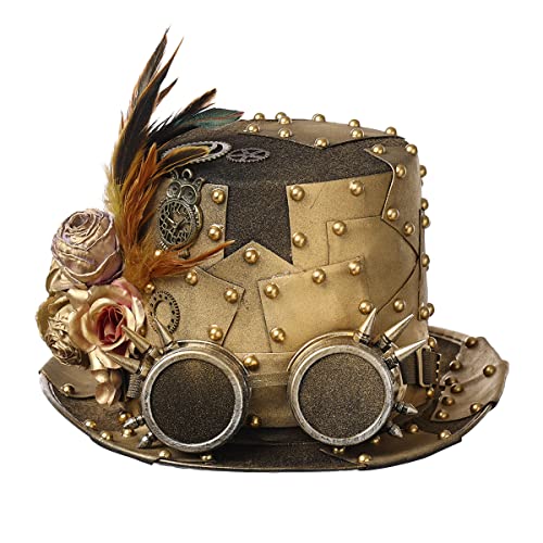 BLESSUME Zylinder Hut mit Brille for Karneval, Halloween (L, Bronze 5) von BLESSUME