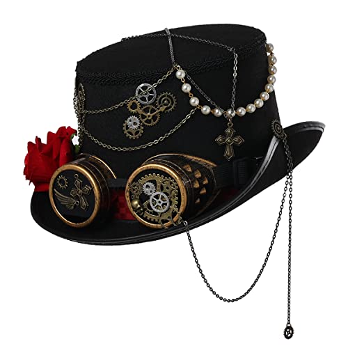 BLESSUME Zylinder Hut mit Brille for Karneval, Halloween (M, Schwarz 1) von BLESSUME