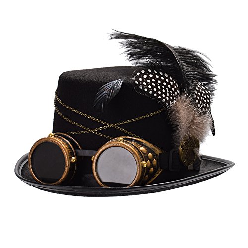 BLESSUME Steampunk Zylinder Hut mit Brille Unisex Fancy Dress (Farbe D, M) von BLESSUME