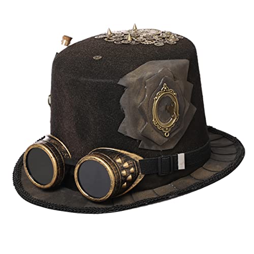 BLESSUME Zylinder Hut mit Brille for Karneval, Halloween (M, Bronze 1) von BLESSUME