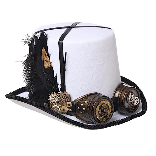 BLESSUME Zylinder Hut mit Brille for Karneval, Halloween, Mottoparty (M, Weiß 1) von BLESSUME