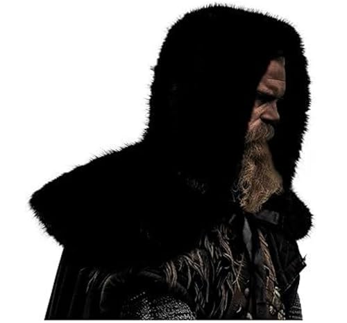 BLESSUME Viking Warrior Kunstfell-Kapuzenumhang, mittelalterlicher Schulterwickel für Herren, Kostüm & Winter-Accessoire von BLESSUME