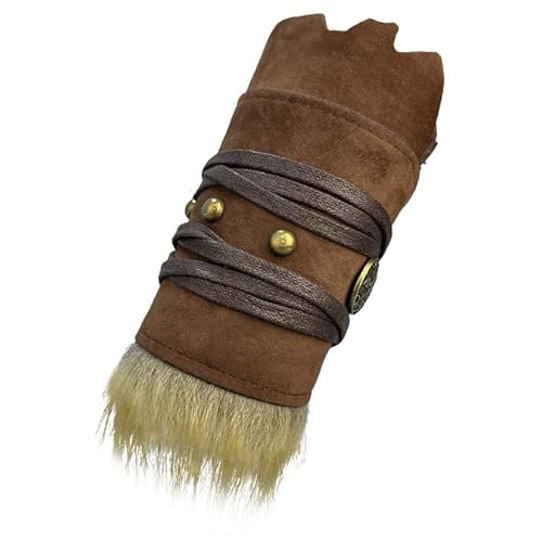 BLESSUME Wikinger Armbandagen aus Leder, mittelalterliches Bogenschießen, mit Kunstfell, verstellbare LARP-Armschützer für Cosplay, Halloween von BLESSUME