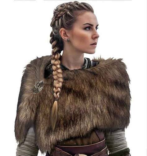 BLESSUME Wikinger-Kunstfell-Schal, mittelalterlich, Gothic, Kunstwolle, Winterumhang für LARP, Halloween, Cosplay, Motto-Party von BLESSUME