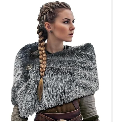 BLESSUME Wikinger-Kunstfell-Schal, mittelalterlich, Gothic, Kunstwolle, Winterumhang für LARP, Halloween, Cosplay, Motto-Party von BLESSUME