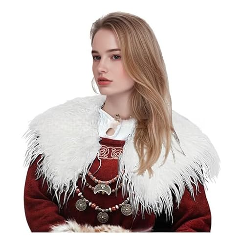 BLESSUME Wikinger-Kunstfell-Umhang für Damen, Gothic-Kunstwolle, Winterschal, mittelalterlicher Umhang für LARP, Halloween, Cosplay, Motto-Party von BLESSUME