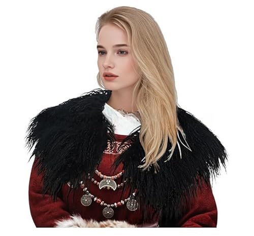 BLESSUME Wikinger-Kunstfell-Umhang für Damen, Gothic-Kunstwolle, Winterschal, mittelalterlicher Umhang für LARP, Halloween, Cosplay, Motto-Party von BLESSUME