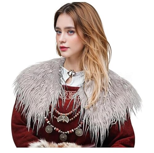 BLESSUME Wikinger-Kunstfell-Umhang für Damen, Gothic-Kunstwolle, Winterschal, mittelalterlicher Umhang für LARP, Halloween, Cosplay, Motto-Party von BLESSUME