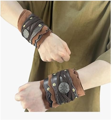 BLESSUME Wikingerarmbandagen, mittelalterliches Leder, Bogenschießen, verstellbare LARP-Armschützer für Cosplay, Halloween von BLESSUME