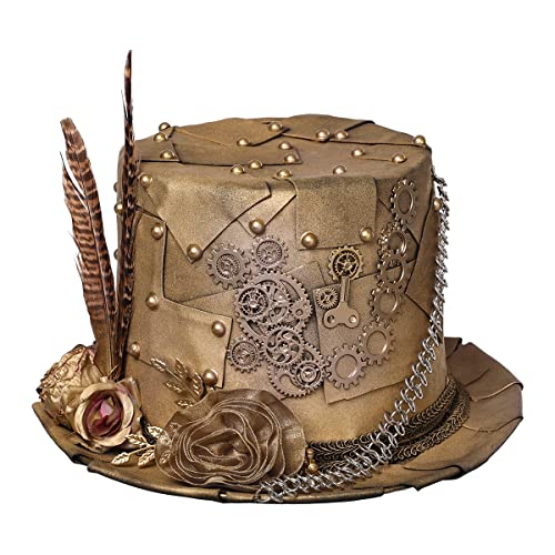 BLESSUME Zylinder Hut mit Brille for Karneval, Halloween, Mottoparty (L, Bronze 6) von BLESSUME