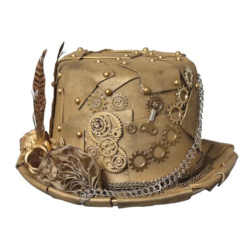 BLESSUME Zylinder Hut mit Brille for Karneval, Halloween, Mottoparty (L, Bronze 6) von BLESSUME