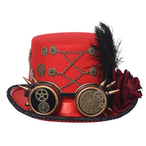 BLESSUME Zylinder Hut mit Brille for Karneval, Halloween, Mottoparty (M, Rot) von BLESSUME