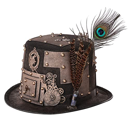 BLESSUME Zylinder Hut mit Brille for Karneval, Halloween (L, Bronze 4) von BLESSUME