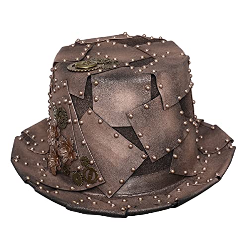 BLESSUME Zylinder Hut mit Brille for Karneval, Halloween (L, Bronze 7) von BLESSUME