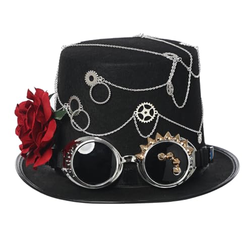 BLESSUME Zylinder Hut mit Brille for Karneval, Halloween (L, Schwarz 6) von BLESSUME