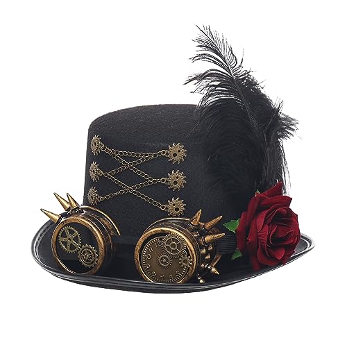 BLESSUME Zylinder Hut mit Brille for Karneval, Halloween (L, Schwarz 8) von BLESSUME