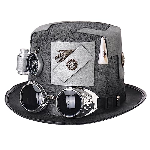 BLESSUME Zylinder Hut mit Brille for Karneval, Halloween (L, Schwarz&Grau) von BLESSUME