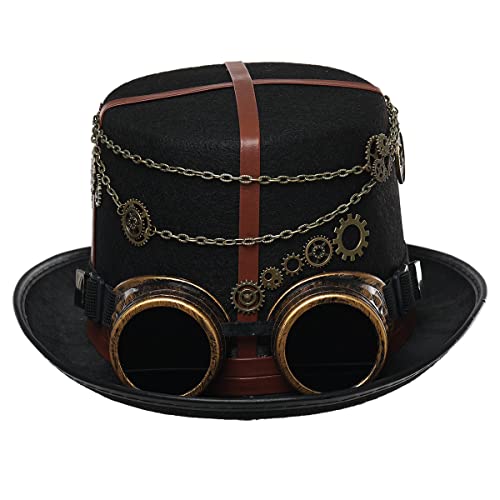 BLESSUME Zylinder Hut mit Brille for Karneval, Halloween (M, Schwarz 2) von BLESSUME