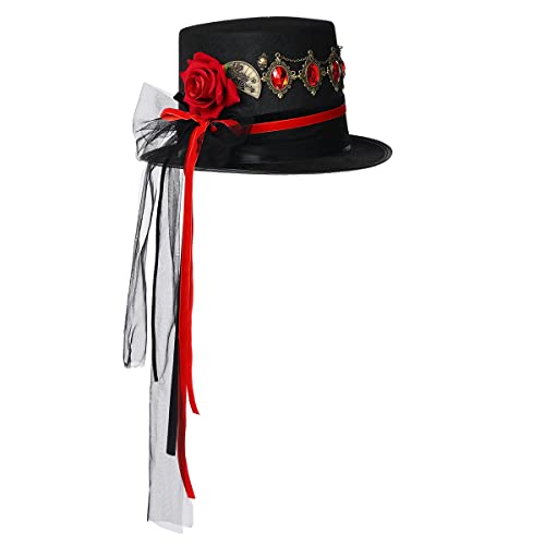 BLESSUME Zylinder Hut mit Brille for Karneval, Halloween (M, Schwarz & Rot) von BLESSUME