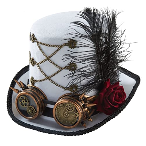 BLESSUME Zylinder Hut mit Brille for Karneval, Halloween (M, Weiß) von BLESSUME