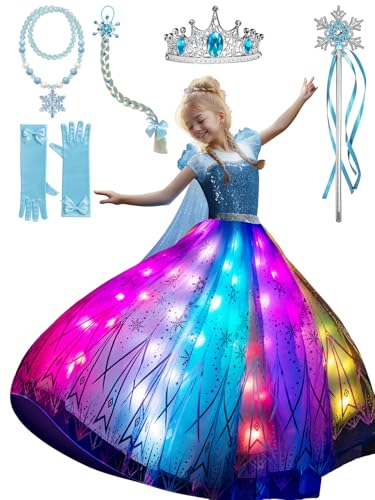 BLINGCOS Kostüm Mädchen, Musik Sync Prinzessin Kleid Kostüm, App-Steuerung RGB LED Leuchtendes Prinzessin Kleid für Halloween, Weihnachten, Karneval, Geburtstagsparty mit 6 Stück Zubehör, 100 BLINGCOS Kostüm Mädchen, Musik Sync Prinzessin Kleid Kostüm, App-Steuerung RGB LED Leuchtendes Prinzessin Kleid für Halloween, Weihnachten, Karneval, Geburtstagsparty mit 6 Stück Zubehör, 100 von BLINGCOS