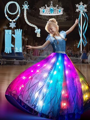 BLINGCOS Kostüm Mädchen, Musik Sync Prinzessin Kleid Kostüm, App-Steuerung RGB LED Leuchtendes Prinzessin Kleid für Halloween, Weihnachten, Karneval, Geburtstagsparty mit 6 Stück Zubehör, 110 BLINGCOS Kostüm Mädchen, Musik Sync Prinzessin Kleid Kostüm, App-Steuerung RGB LED Leuchtendes Prinzessin Kleid für Halloween, Weihnachten, Karneval, Geburtstagsparty mit 6 Stück Zubehör, 110 von BLINGCOS