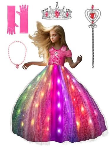 BLINGCOS Prinzessin Kleid Kostüm, Sync mit Musik Prinzessin Kostüm, App-Steuerung, RGB LED Leuchtendes Kostüm Mädchen für Halloween, Weihnachten, Karneval, Geburtstagsparty mit 4 Stück Zubehör, 140 BLINGCOS Prinzessin Kleid Kostüm, Sync mit Musik Prinzessin Kostüm, App-Steuerung, RGB LED Leuchtendes Kostüm Mädchen für Halloween, Weihnachten, Karneval, Geburtstagsparty mit 4 Stück Zubehör, 140 von BLINGCOS