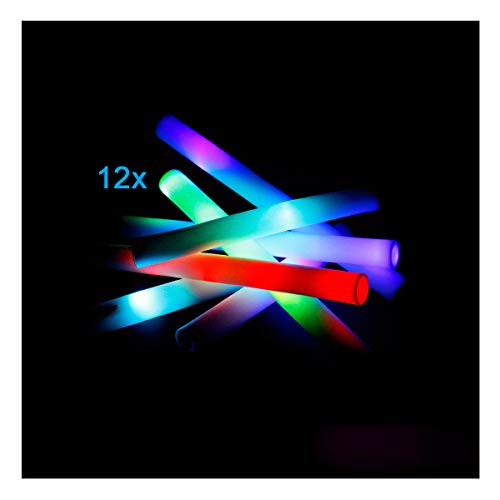 BLINXS 12er Pack LED Softstab/Partystick/Party Stab/Pompom Stab, Multicolor Leuchtend - 40cm, aus Schaumstoff inkl. austauschbaren Batterien von BLINXS