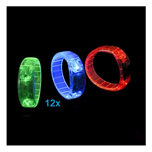 BLINXS 12er Set LED Panzer Armbänder/Leuchtarmbänder im 3 Farb-Mix (rot, grün und blau Leuchtend) - für Party, Disko oder Festival mit austauschbaren Batterien von BLINXS
