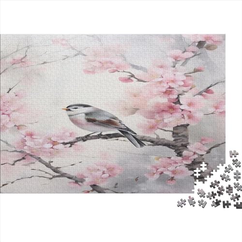 Birds On Snow Pink Blumen 500 TeileHolz Puzzle, Puzzles Für Erwachsene,500 Teile Rätsel Für Jugendliche & Erwachsene 500pcs (52x38cm) von BLISSCOZY