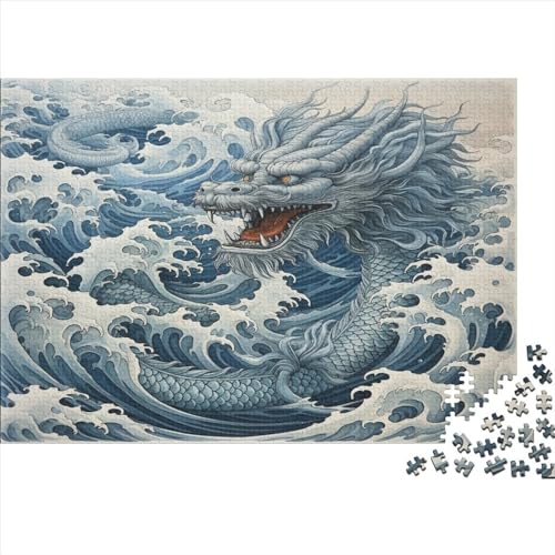 Chinesischer Blauer Drache 1000 Teile Puzzles, Panorama, Premium Quality, Für Erwachsene Holz Jahren Puzzle 1000pcs (75x50cm) von BLISSCOZY