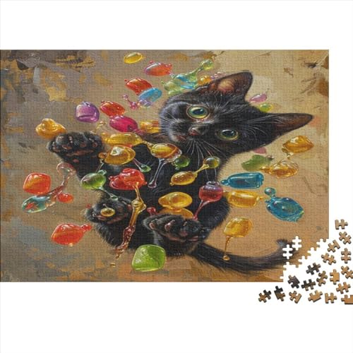 Cute Black Katze 300 Teile Puzzles, Panorama, Premium Quality, Für Erwachsene Animal Holz Jahren Puzzle 300pcs (40x28cm) von BLISSCOZY