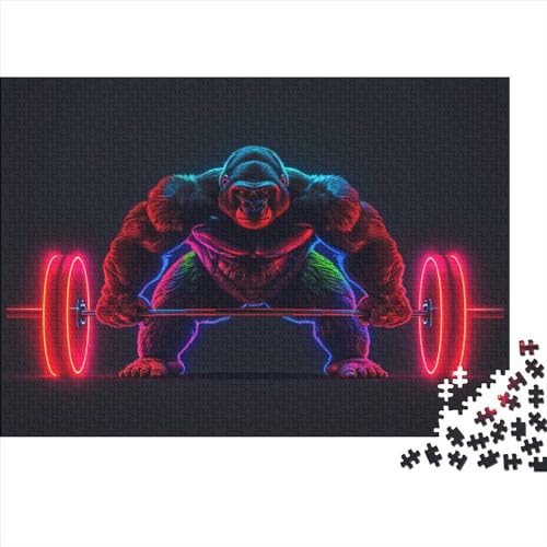 Gorilla Deadlift Neonlichter Puzzle Erwachsene Holz Puzzles 1000 Teile Rätsel Große Herausforderndes Geschicklichkeitsspiel Für Die Ganze 1000pcs (75x50cm) von BLISSCOZY