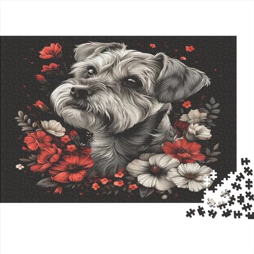 Hund in Flowers 500 Teile Puzzles, Panorama, Premium Quality, Für Erwachsene Holz Jahren Puzzle 500pcs (52x38cm) von BLISSCOZY