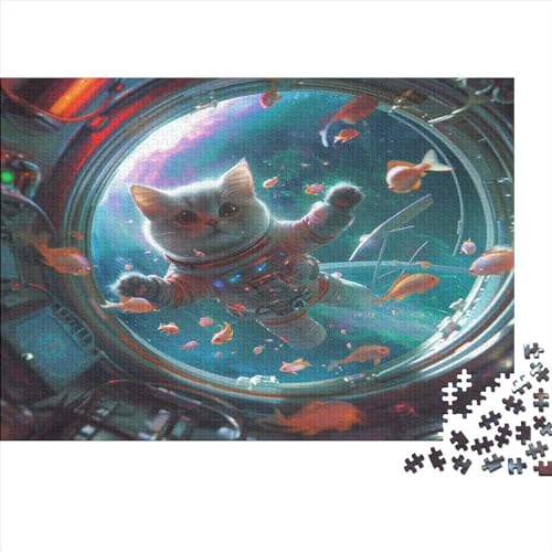 Katze Astronaut Holz Puzzles 300 Teile Rätsel, Erwachsenen Puzzle,herausforderndes Geschicklichkeitsspiel Für Die Ganze 300pcs (40x28cm) von BLISSCOZY