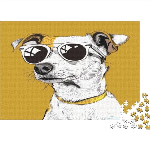 Niedlicher Hund mit Sonnenbrille Puzzles -500 Teile Holz Puzzle Für Erwachsene 500pcs (52x38cm) von BLISSCOZY
