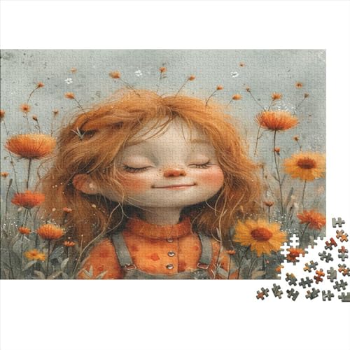 Sweet Girl In Blumen Holz Puzzles 300 Teile Rätsel, Erwachsenen Puzzle,herausforderndes Geschicklichkeitsspiel Für Die Ganze 300pcs (40x28cm) von BLISSCOZY