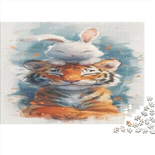 Tiger mit einem kleinen weißen Kaninchen 500 Teile Puzzles, Panorama, Premium Quality, Für Erwachsene Holz Jahren Puzzle 500pcs (52x38cm) von BLISSCOZY