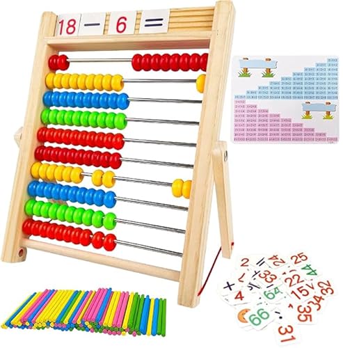 BLLREMIPSUR Rechenschieber Rechenrahmen, Kinder Grundschule Holz Abakus zum Zählen und Rechnen mit 100 Zählstäbchen, Zahlenalphabetkarten BLLREMIPSUR Rechenschieber Rechenrahmen, Kinder Grundschule Holz Abakus zum Zählen und Rechnen mit 100 Zählstäbchen, Zahlenalphabetkarten von BLLREMIPSUR