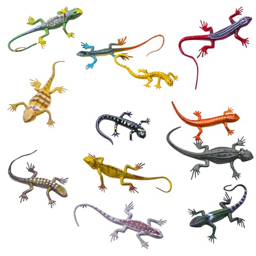 BLMHTWO 12 Stück Kunststoff-Eidechsen-Figuren, realistische Gummi-Reptilien-Tier-Eidechsen-Figuren, Actionfigur, Lernspielzeug (verschiedene Farben) von BLMHTWO