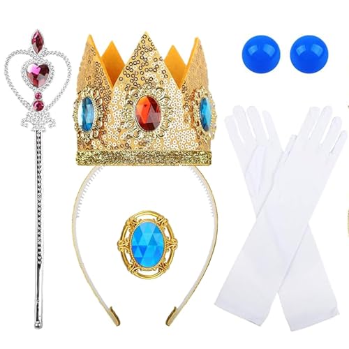 BLMHTWO 5 Stück Prinzessin Pfirsich Cosplay Krone Brosche Ohrringe Handschuhe Zauberstab Prinzessin Party Zubehör von BLMHTWO