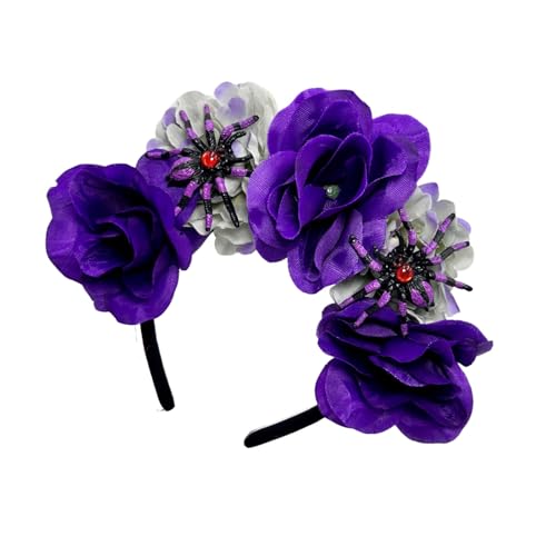 BLNGET Haarreif mit Blumenmuster, Totenkopf, Rose, Halloween, dekorative Spinnen, Rollenspiel, Kostüm, Abschlussball, Party, Live-Show, Kopfbedeckung von BLNGET