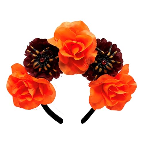 BLNGET Haarreif mit Blumenmuster, Totenkopf, Rose, Halloween, dekorative Spinnen, Rollenspiel, Kostüm, Abschlussball, Party, Live-Show, Kopfbedeckung von BLNGET