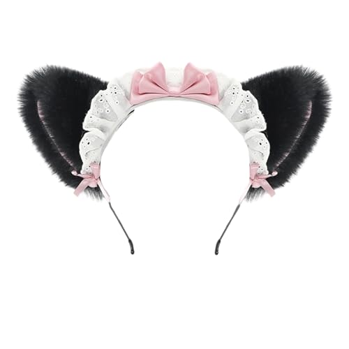 Plüsch-Katzenohren-Haarreif für Dienstmädchen, Cosplay, Kostümpartys, weiche Schleife, Haar-Accessoire in 6 Farben von BLNGET