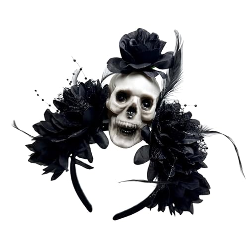 Punk-Totenkopf-Haarband mit dunkler Blume, Halloween, Party, Haarreif, Kopf-Accessoire, rutschfestes Design für Festivals Punk-Totenkopf-Haarband mit dunkler Blume, Halloween, Party, Haarreif, Kopf-Accessoire, rutschfestes Design für Festivals von BLNGET