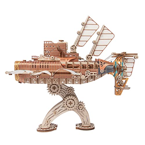 BLOBO 3D Wooden Puzzle, 400+PCS DIY Steampunk Fantastisches Raumschiff Modell, 3D Luftschiff Holzpuzzle Spielzeug für Kinder und Erwachsene (Gelb) von BLOBO