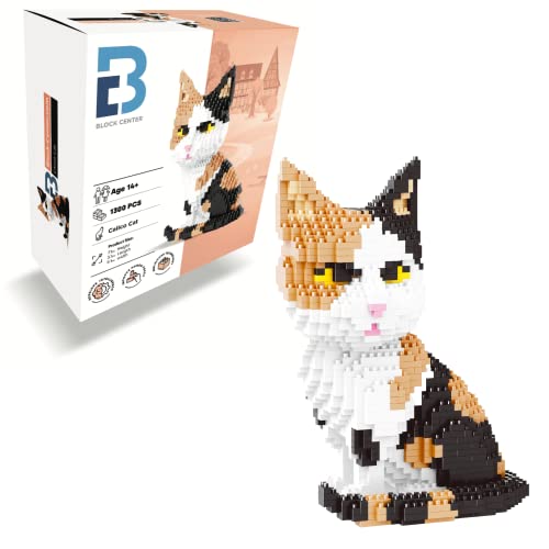 BLOCK CENTER Mini Bausteine 3D Calico Cat [Upgraded Model], 3D Bausteine Set für Haustiere, Mini-Bausteine und Mikro-Bausteine Set für Kinder von BLOCK CENTER