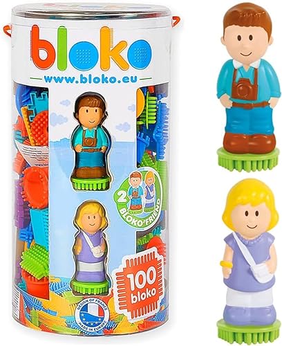 BLOKO - 100 Tube mit 2 3D-Figuren Familie - Ab 12 Monaten Konstruktionsspielzeug 1. Alter - 503664 von BLOKO