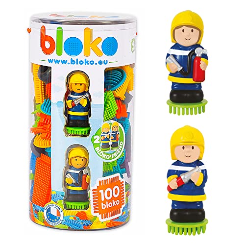 BLOKO - 100 Tube mit 2 Feuerwehr 3D Figuren - Ab 12 Monaten BAU Spielzeug 1. Alter - 503667 von BLOKO