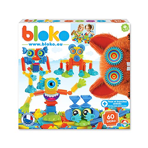 BLOKO - Set aus 60 BLOKO Monsters mit animierten Augen und Mündern - Ab 12 Monaten - Hergestellt in Europa - Konstruktionsspielzeug 1. Alter - 503559 von BLOKO